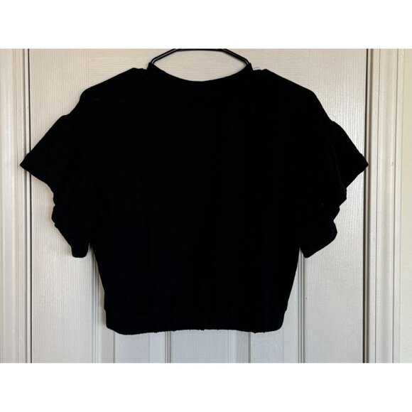 Alice and Olivia Joline Ruffle Flutter Sleeve Cropped Sweatshirt Top XS Black L2 - Picture 3 of 8